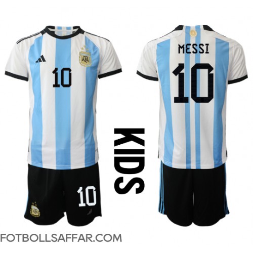Argentina Lionel Messi #10 Hemmadräkt Barn VM 2022 Kortärmad (+ Korta byxor)